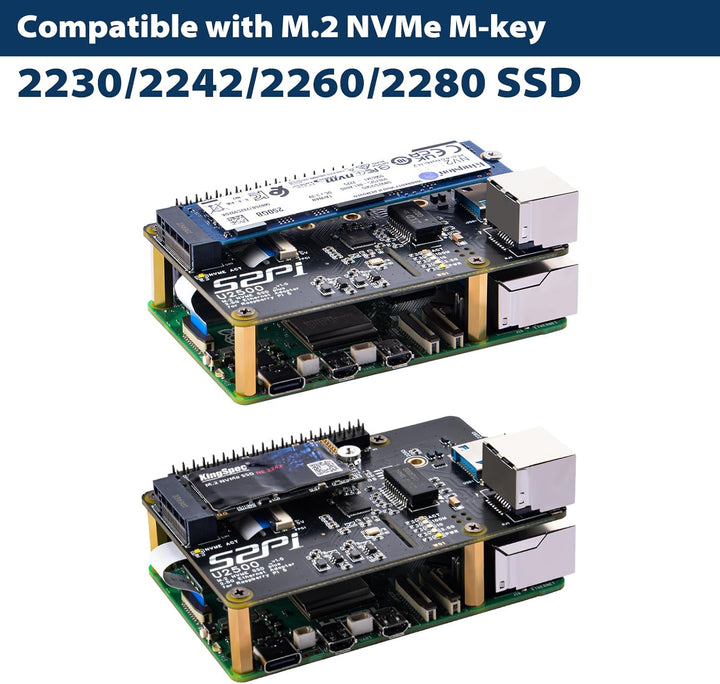 GeeekPi W01 U2500 USB 2.5G Ethernet M.2 NVMe M-Key SSD Shield für Raspberry Pi 5, M.2 PCIe auf NVMe