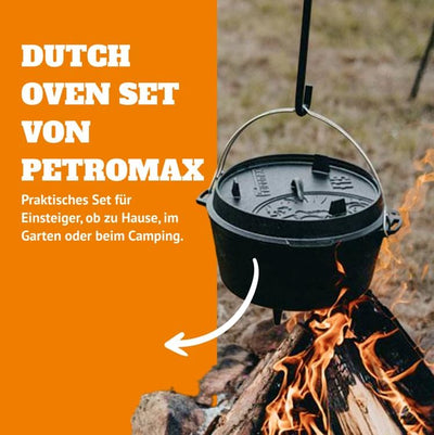 Petromax Feuertopf ft9 Set Einsteiger – bestehend aus Feuertopf ft9, Deckelheber, Schaber, Pflegepas