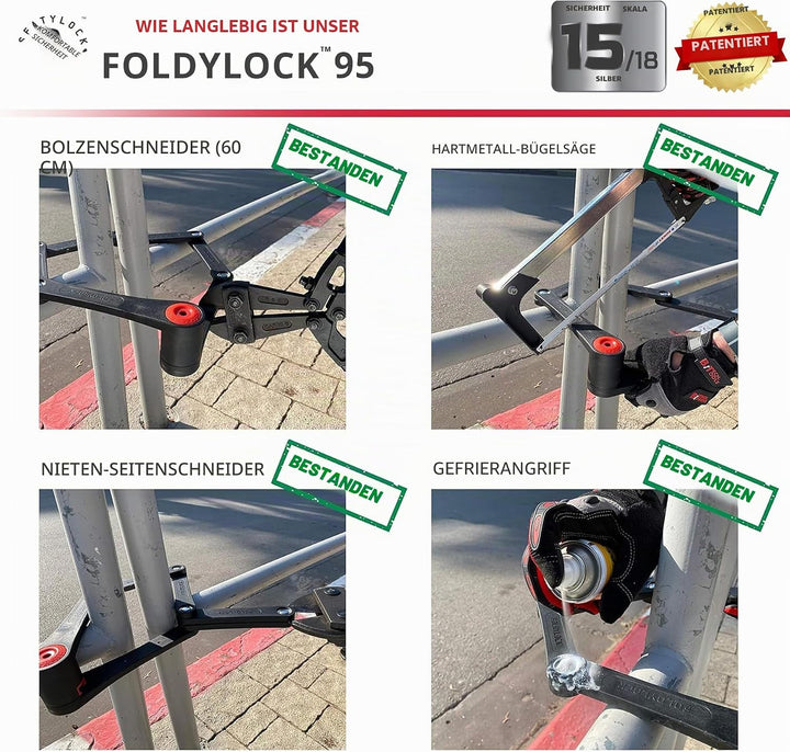 FoldyLock 95 Fahrradschloss mit Schlüssel – Patentiertes Faltschloss mit Halterung - Testsieger Sold