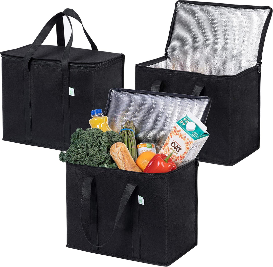 VENO 3-er Pack isolierte, wiederverwendbare Kühltasche, Einkaufstaschen, gross, robuste Griffe, Dopp