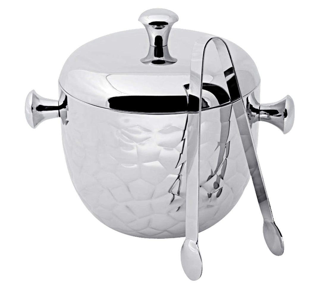EDZARD Eiseimer Rico, mit Deckel und Eiszange, Edelstahl hochglanzpoliert, gehämmert, Höhe 21 cm, 2
