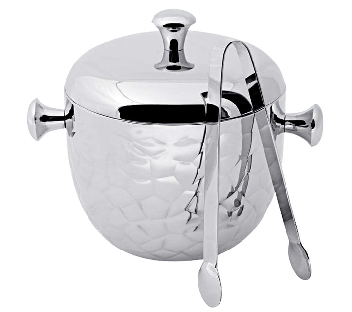 EDZARD Eiseimer Rico, mit Deckel und Eiszange, Edelstahl hochglanzpoliert, gehämmert, Höhe 21 cm, 2