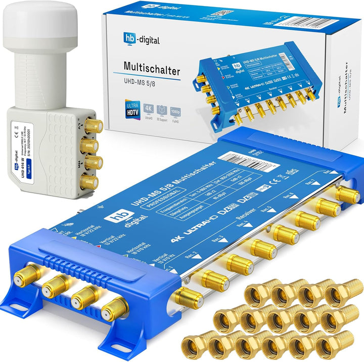 Multischalter pmse 5/8 HB-DIGITAL Set für 1x SAT bis 8 x Teilnehmer/Receiver für Full HDTV 3D 4K UHD