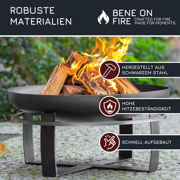 BENE ON FIRE Feuerschale Maryland Ø 60 cm mit Rundumgriff | Feuerkorb rund aus robustem Stahl | Feue