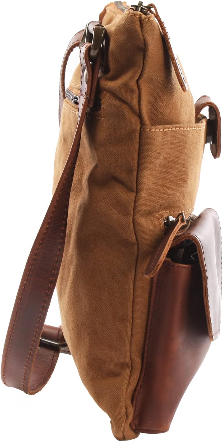 LECONI Umhängetasche Canvas &amp; Leder kleine Schultertasche Handtasche Damen + Herren Vintage Retro St