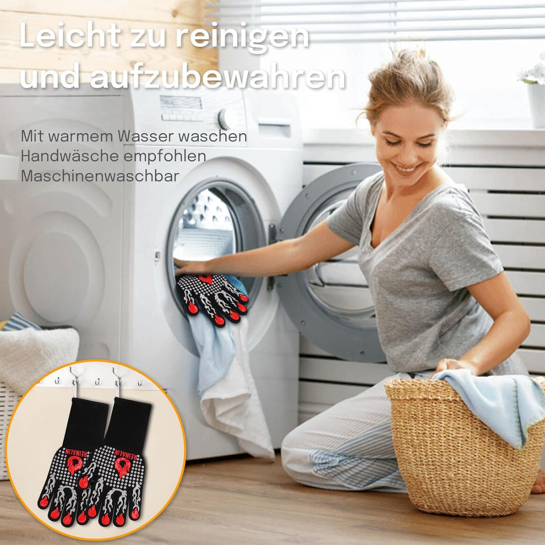 Reinalin Grillhandschuhe Hitzebeständig bis 800°C, Ofenhandschuhe Topfhandschuhe Feuerfeste Handschu
