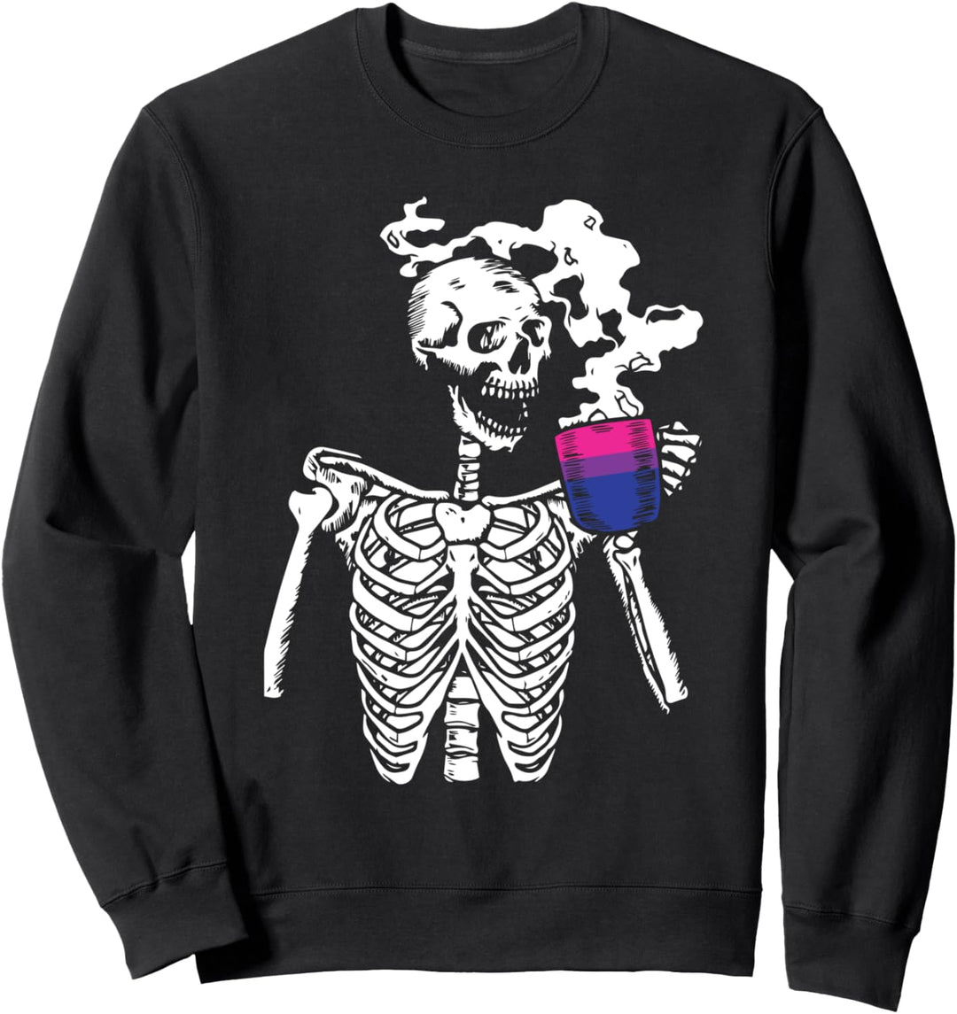 Skeleton Drinking Coffee Bisexual Pride Skull LGBT-Q Ally Sweatshirt