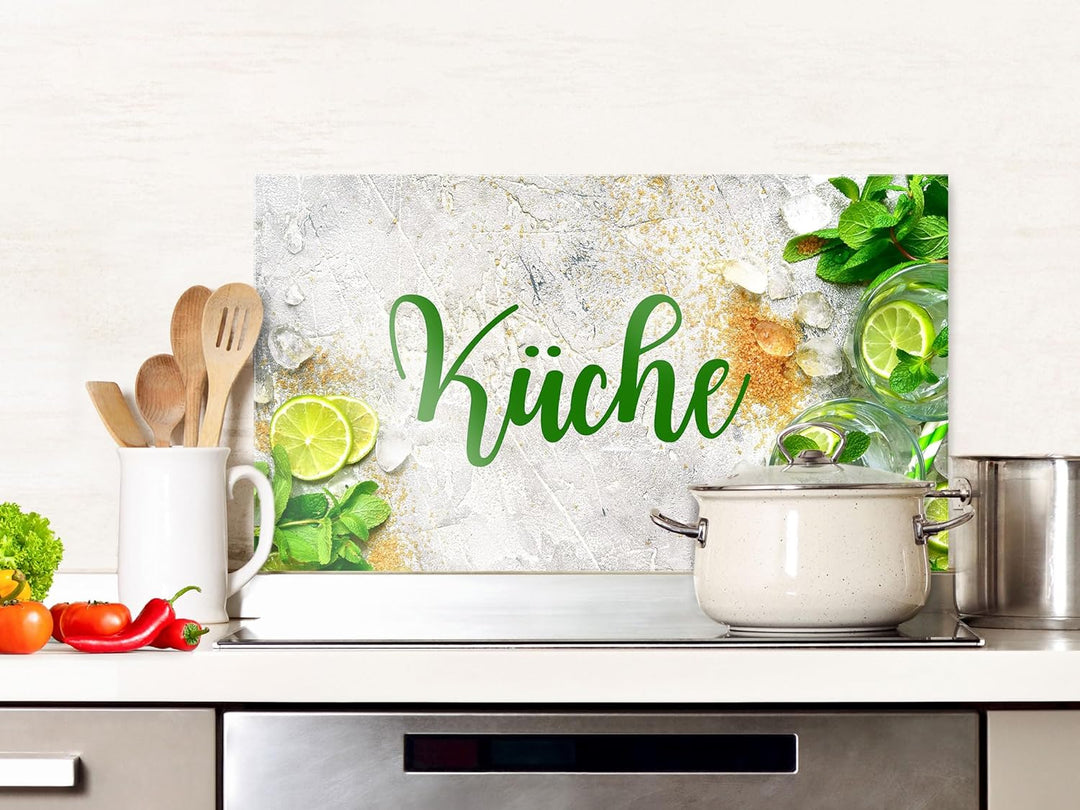 GRAZDesign Spritzschutz Küchenrückwand Glas Küche für Herd & Küchenspüle, Grau mit Grün - Glasplatte