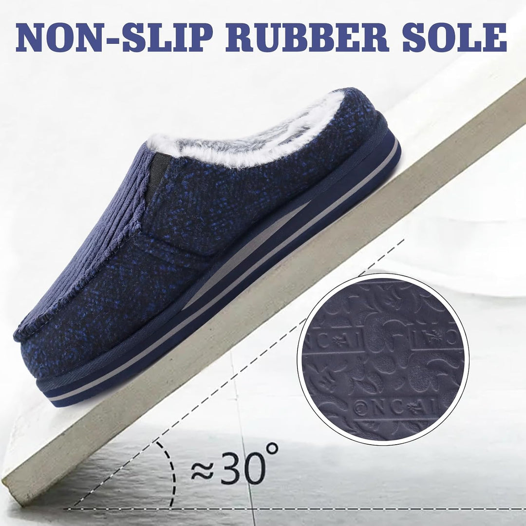 ONCAI Hausschuhe Herren Komfort Pantoffeln Plüsch Streifen Hüttenschuhe Wärme Cord Flauschig Slipper