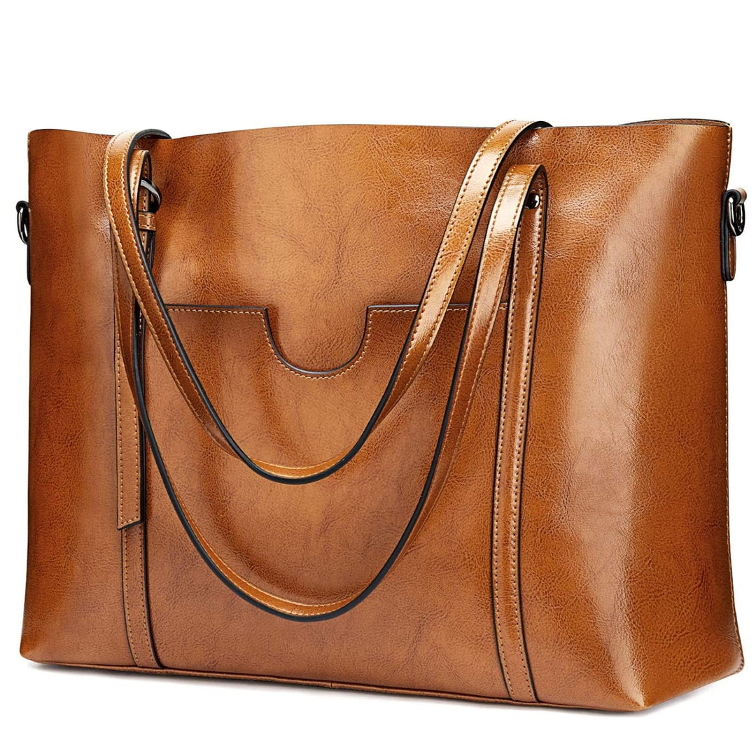 S-ZONE Damen 3-Way Schultertasche Vintage Echtleder Shopper Grosse Mode Laptop Arbeitstasche Umhänge