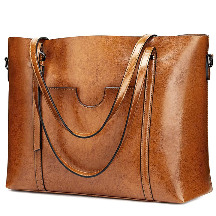 S-ZONE Damen 3-Way Schultertasche Vintage Echtleder Shopper Grosse Mode Laptop Arbeitstasche Umhänge