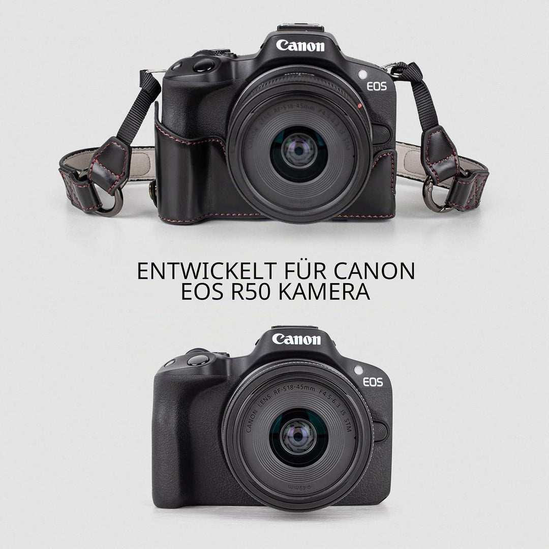 MUZIRI KINOKOO EOS R50 Schutzhülle, Retro-PU-Leder, Kameratasche für Canon EOS 50 DSLR Kamera – EOS