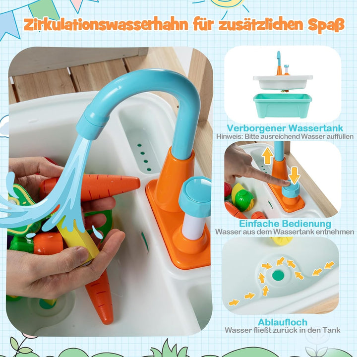 COSTWAY Matschküche Kinder Outdoor, Kinderküche Holz inkl. Spülbecken mit Wasserpumpfunktion, Garten
