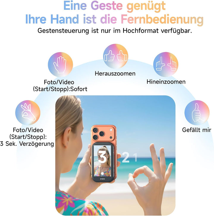 SYNCO XView M4 AI Handy Selfie Monitor mit Licht für iPhone 7-17 (Schwarz) | KI-Gestensteuerung, 4K