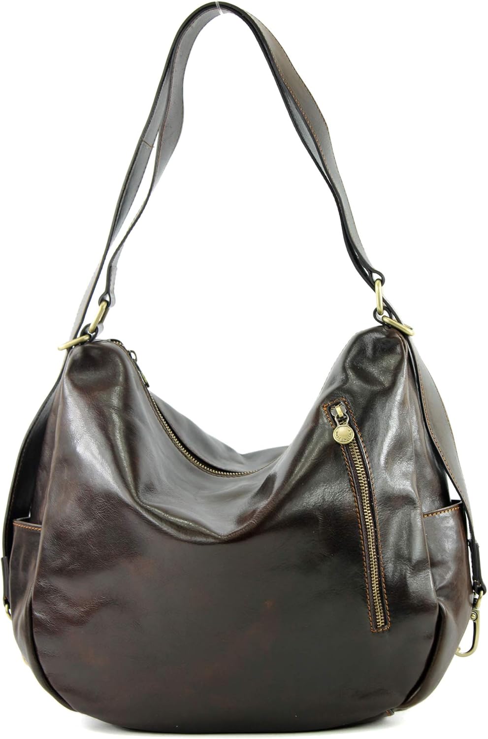 modamoda de T176 Damen Rucksack Tasche aus hochwertigem Leder, handmade in Italy T176 Dark Chocolate