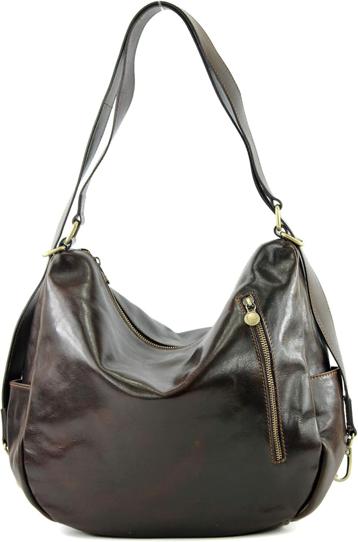 modamoda de T176 Damen Rucksack Tasche aus hochwertigem Leder, handmade in Italy T176 Dark Chocolate
