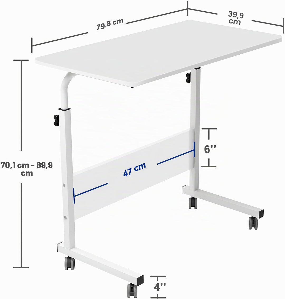 soges Laptoptisch Beistelltisch mit Rollen,höhenverstellbarer PC Tisch Notebook Sofatisch Laptopstän