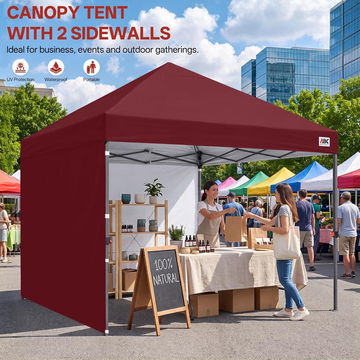 ABCCANOPY Faltpavillon UV50+ mit 2 Seitenwänden, Burgund 300 cm | 500D Polyester,wasserdicht, 4 Sand