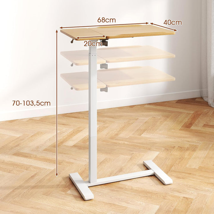 COSTWAY Pflegetisch mit versteckten Rollen, höhenverstellbarer Betttisch mit kippbarer Tischplatte &