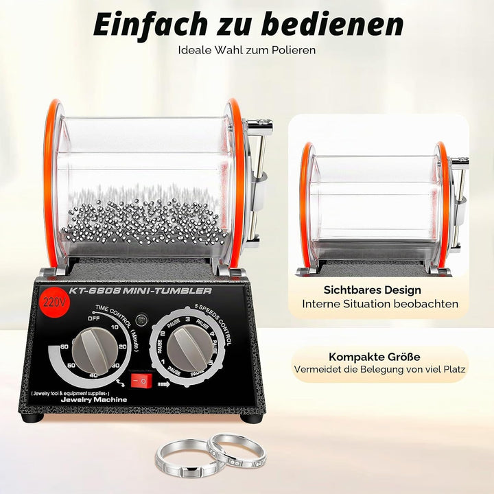 Rotary Tumbler Poliertrommel, 3KG Schmuck Poliermaschine mit 4 Geschwindigkeitssteuerung und Timer,