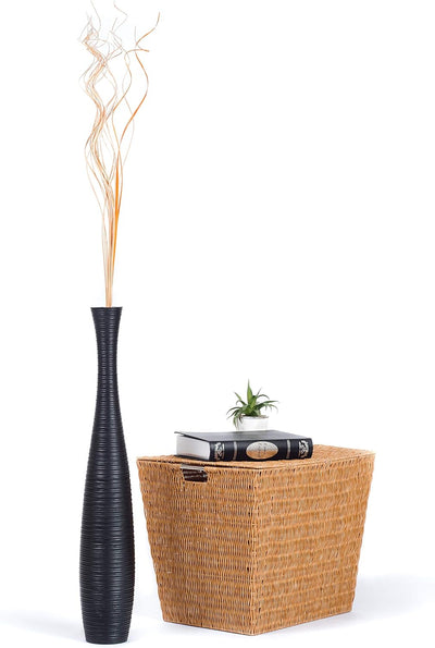 Leewadee Grosse Bodenvase für Dekozweige hohe Standvase Design Holzvase, Holz, 70 cm, Schwarz 70 cm