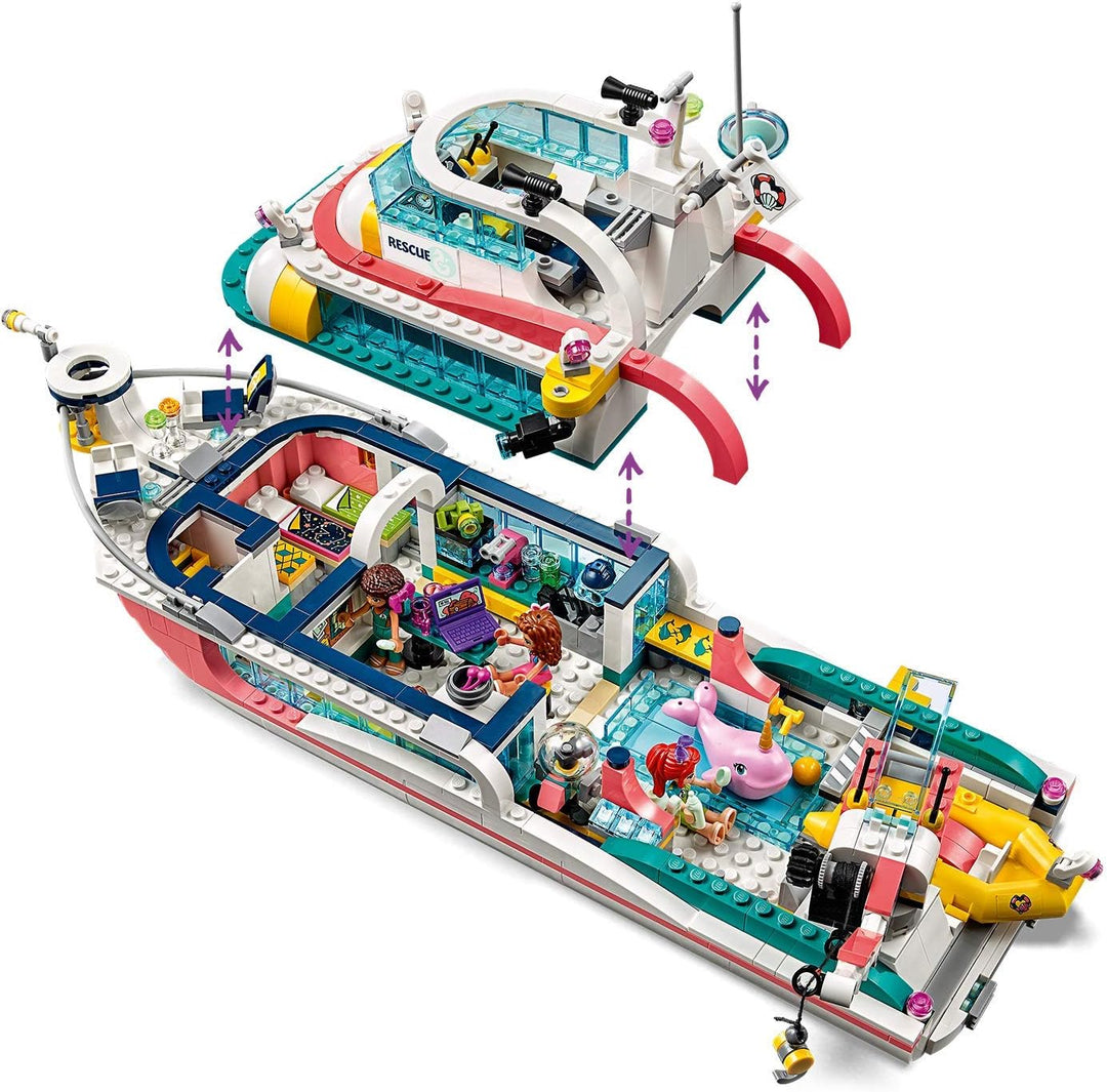 LEGO 41381 Friends Boot für Rettungsaktionen und Legoinsel, Spielzeug für Kinder mit den Minipuppen