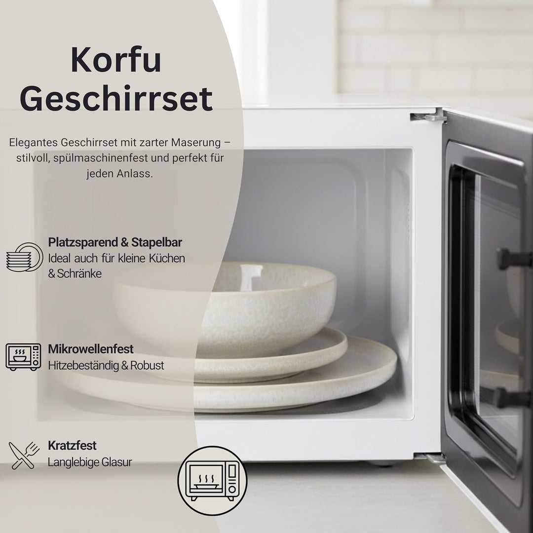 SÄNGER | Geschirrset Korfu 12 tlg, Tafelservice 4 Personen, Steingut Geschirr Handmade, Teller Set i