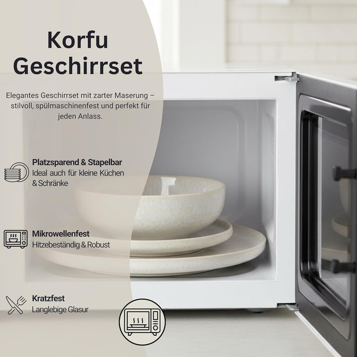 SÄNGER | Geschirrset Korfu 12 tlg, Tafelservice 4 Personen, Steingut Geschirr Handmade, Teller Set i