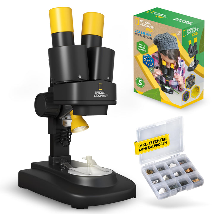 National Geographic Stereo 3D Mikroskop mit 20x Vergrösserung und Auflichtbeleuchtung für Kinder und