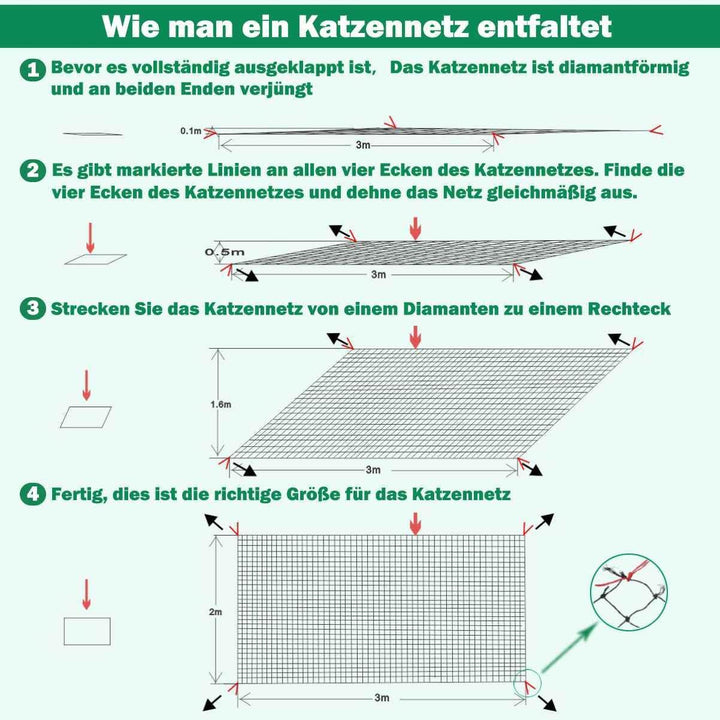 Tatamiyya Katzennetz für Balkon, Katzennetz Drahtverstärkt 2x3m， Robust ，Bissfest, alterungsbeständi