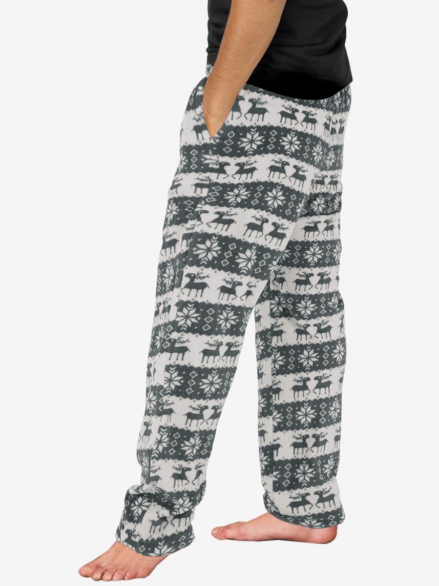 Runcati Schlafanzughose Herren Lang Fleece Warm Weihnachts Rentier Hose Freizeithose mit Taschen und