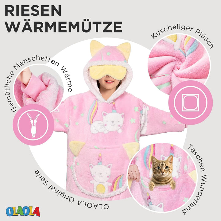 OLAOLA Katze Tragbare Decke Hoodie Im Dunkeln Leuchten, üBergrossEr Decken Hoodie Mit Taschen.Geburt