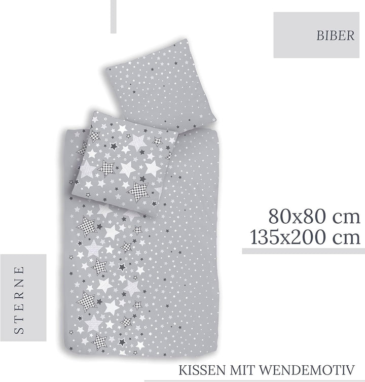 MTOnlinehandel Biber Bettwäsche 135x200 Sterne-Motiv, Teenager-Bettwäsche, Kinder-Bettwäsche für Mäd