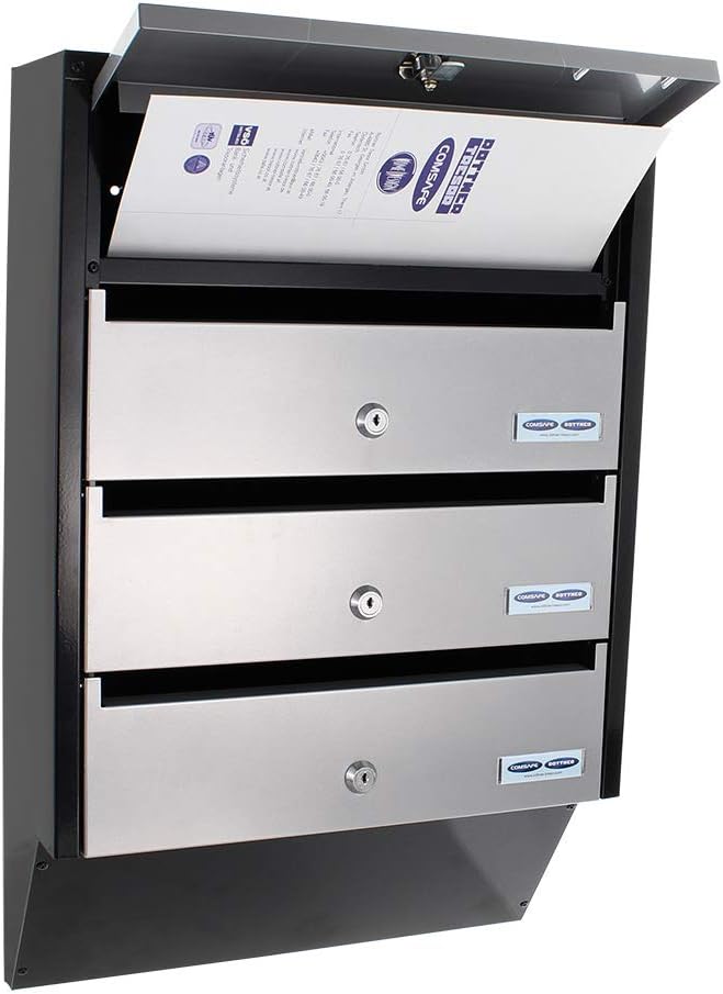 Rottner Depot 4 Briefkastenanlage Silber Schwarz Stahlblech Namensschildhalter Zylinderschloss je 2