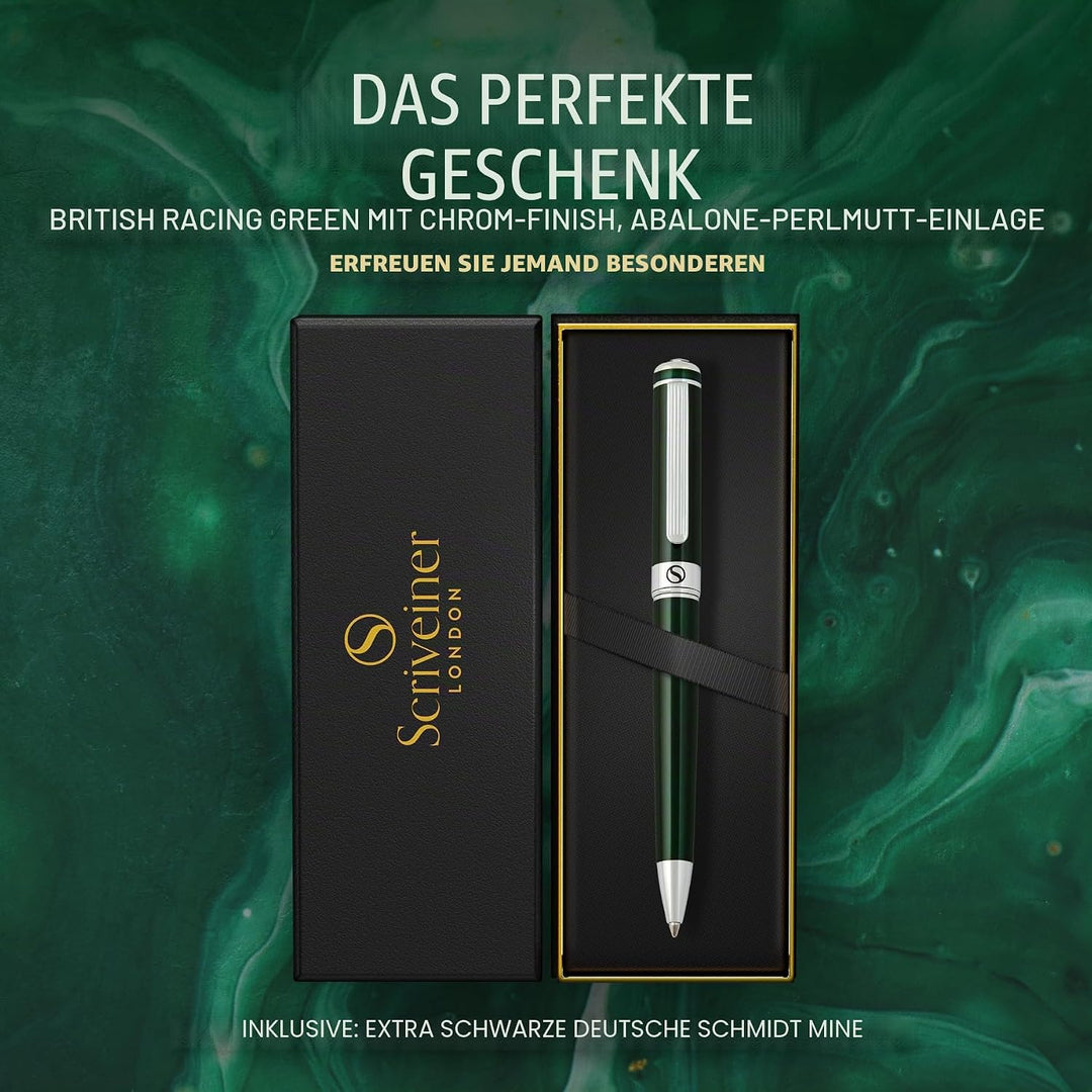 Scriveiner Kugelschreiber Britisch Renngrün - Luxus Kuli in britischem Renngrün mit Chromveredelung,