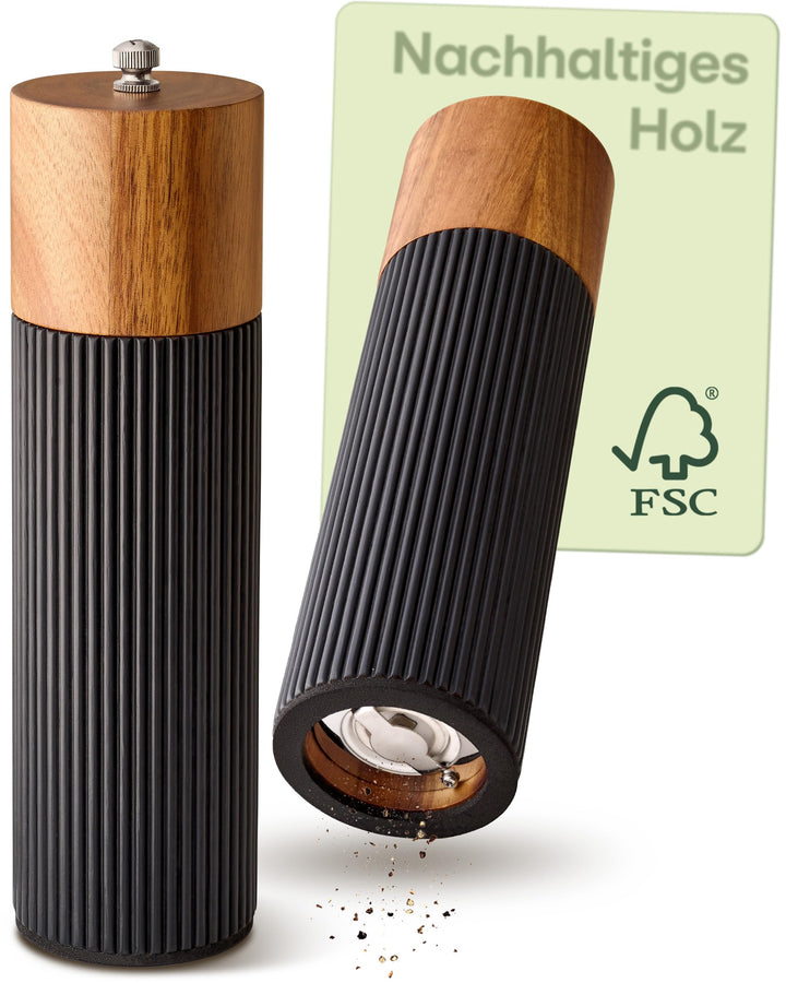 Praknu Salz & Pfeffermühle Set aus FSC® Akazienholz – Edles Design mit Keramikmahlwerk – Stufenlos E