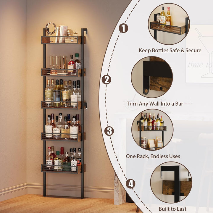 VEDECASA 5‑Stufiges Weinregal &amp; Liquor Stand – Freistehendes Flaschenregal &amp; Wand‑Display Regal für