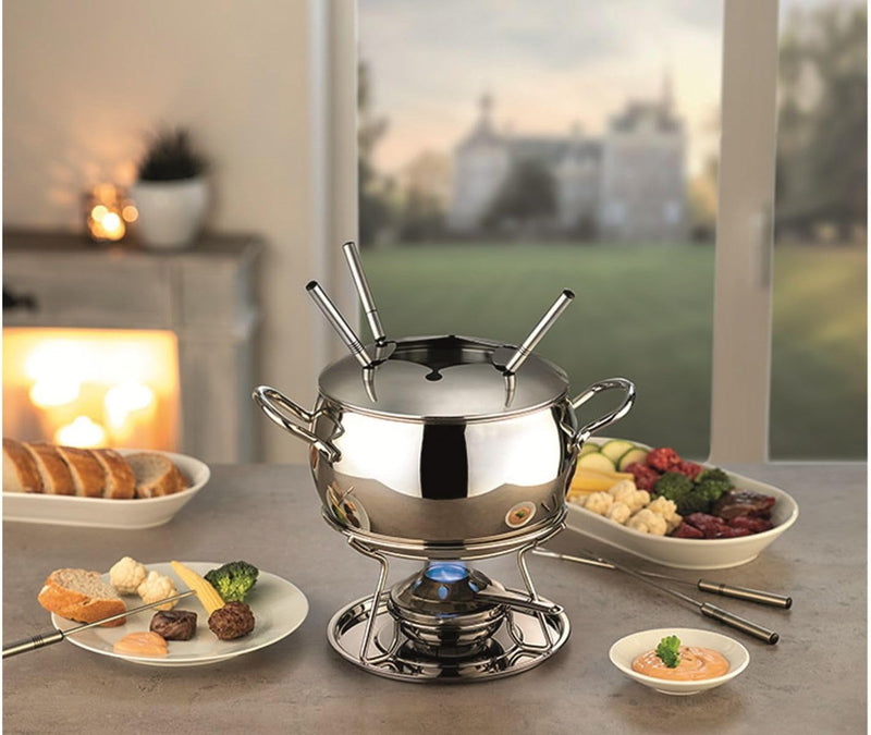 APS Fondue- und Feuerzangenbowle Set, Zuckerzange, Feuerzange, Fondue-Topf, Edelstahldeckel, hochgla