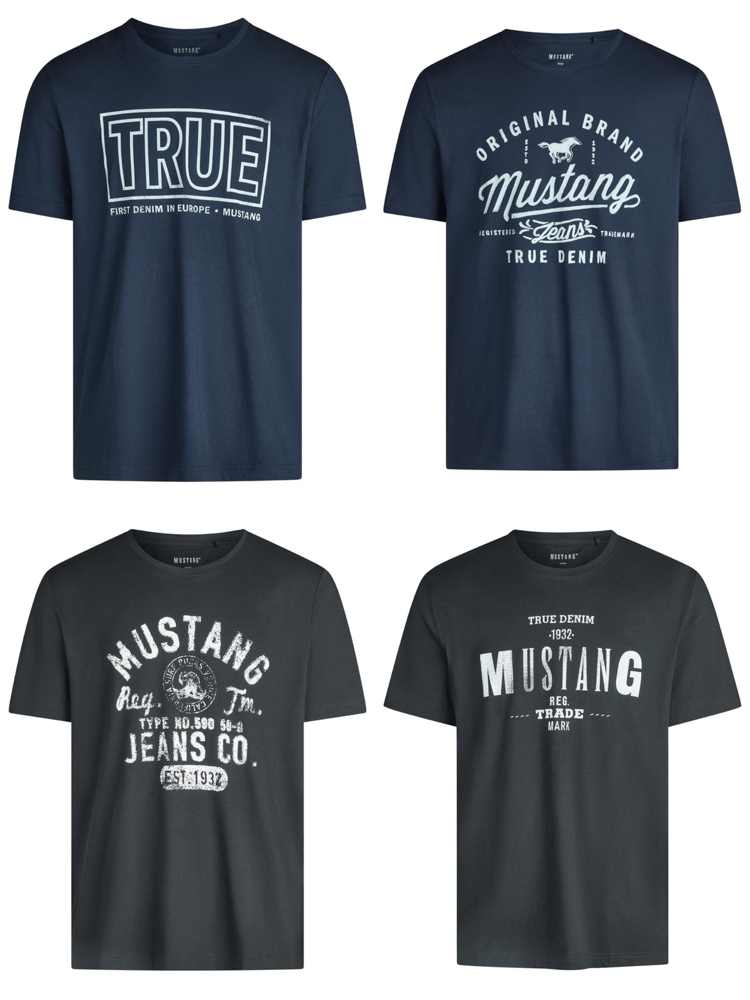 MUSTANG Herren T-Shirt 4er Pack Frontprint O-Neck Rundhalsausschnitt Kurzarm Regular Tee Shirt 100%
