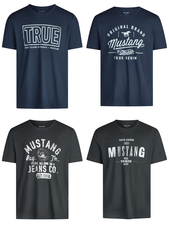 MUSTANG Herren T-Shirt 4er Pack Frontprint O-Neck Rundhalsausschnitt Kurzarm Regular Tee Shirt 100%