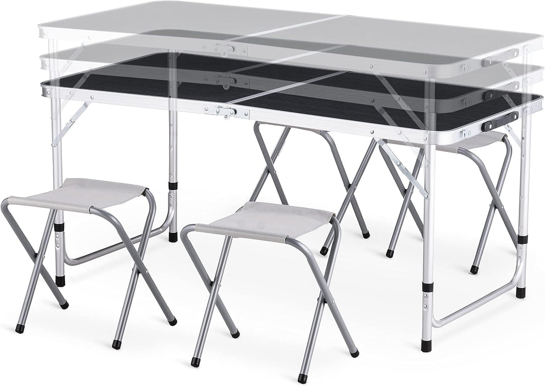 Campingtisch mit 4 stühlen, Höhe Tragbarer Klappbar Grilltisch 120 x 60 cm Tragegriff, Aluminium Kla