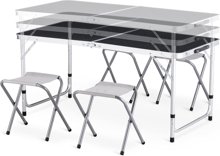 Campingtisch mit 4 stühlen, Höhe Tragbarer Klappbar Grilltisch 120 x 60 cm Tragegriff, Aluminium Kla