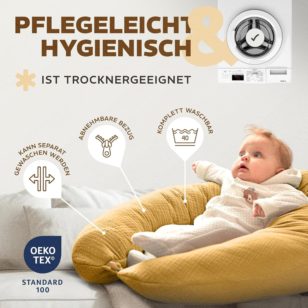 sei Design Stillkissen XXL Mikroperlen-Füllung mit Musselin-Bezug aus Baumwolle [100% Bio-Baumwolle