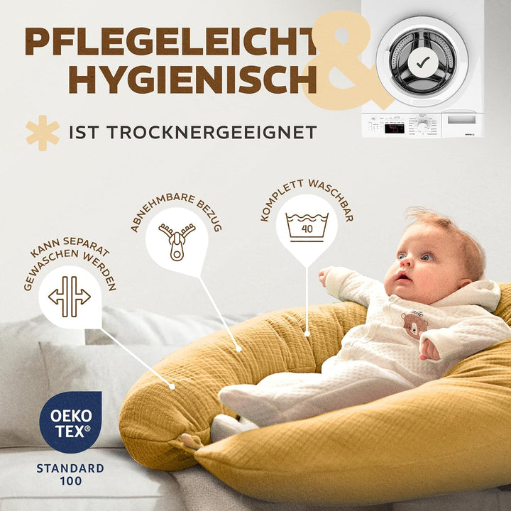 sei Design Stillkissen XXL Mikroperlen-Füllung mit Musselin-Bezug aus Baumwolle [100% Bio-Baumwolle