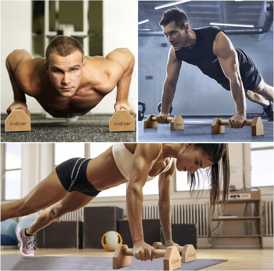 AnExer Wooden Push-Up Handles, Parallettes für Calisthenics, rutschfeste Push-up Bars Joint-Friendly
