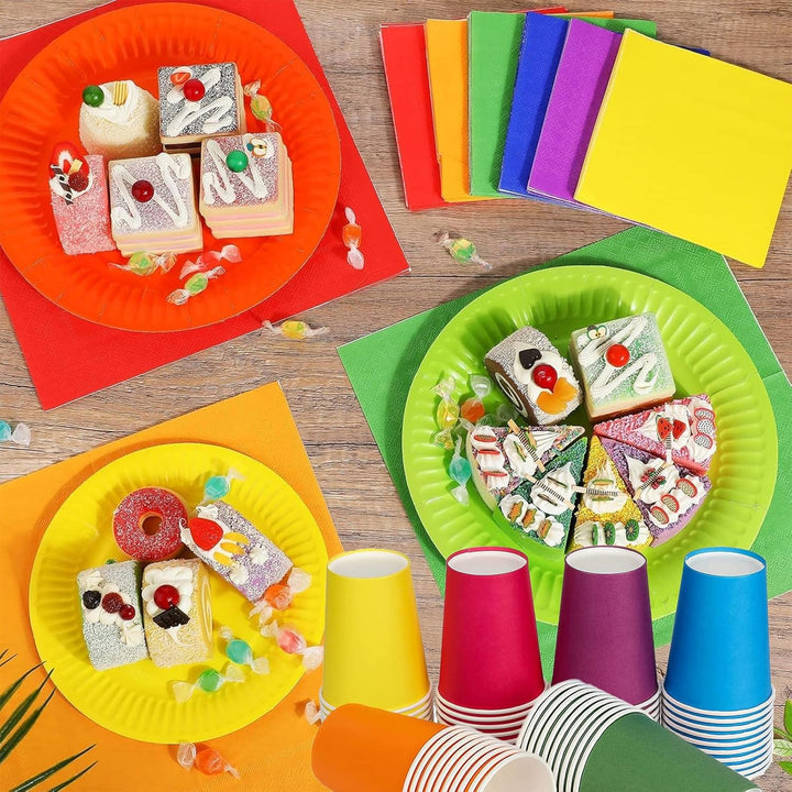 30 PCS + 90 Buntes Partygeschirr-Set in Regenbogenfarben, DIY Bunt Pappteller Bunt Party Pappteller,