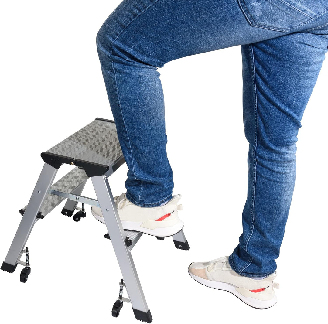 Wedo 2151 Mobile Trittleiter (aus AluMinium, (mit Rollen Tragkraft 150 kg, silber