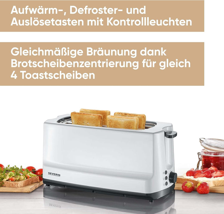 SEVERIN AT 2234 Automatik-Toaster (1.400 W, 2 Langschlitzkammern, Für bis zu 4 Brotscheiben) weiss/g