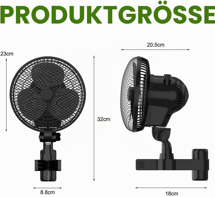 CEWROM Grow Ventilator mit Clip EC-Motor, 10 Stufen Klemmventilator, Grow Clip-Ventilator Klemmbar f