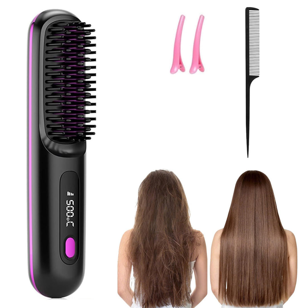 Stylingbürste für Kurze Haare Kabellos, Tragbare Haarbürste Elektrisch, Wiederaufladbare Beheizte Ha